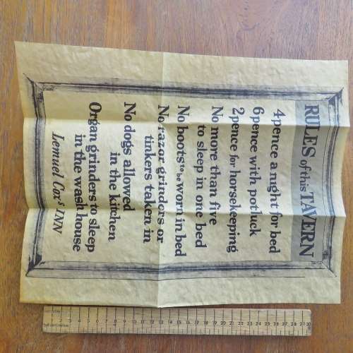 Rules of the Tavern - No.227 Authentic replica on Antiqued parchment
