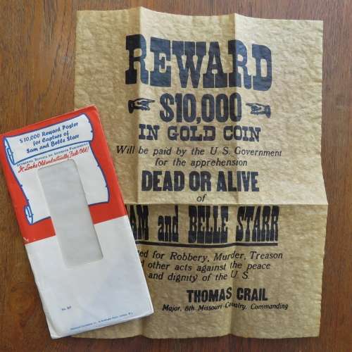 $10000 Reward poster for the capture of Sam and Belle Star - No.207 Authentic replica
