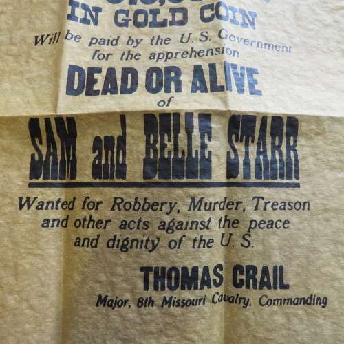 $10000 Reward poster for the capture of Sam and Belle Star - No.207 Authentic replica