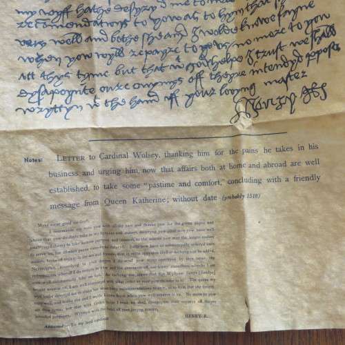 Translation of letter to Cardinal Wolsey from King Henry VIII 1518 - No.303 Authentic replica