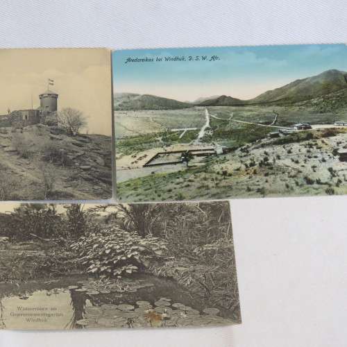 3 Antique DSWA postcards with scenes from Windhoek, South West Africa