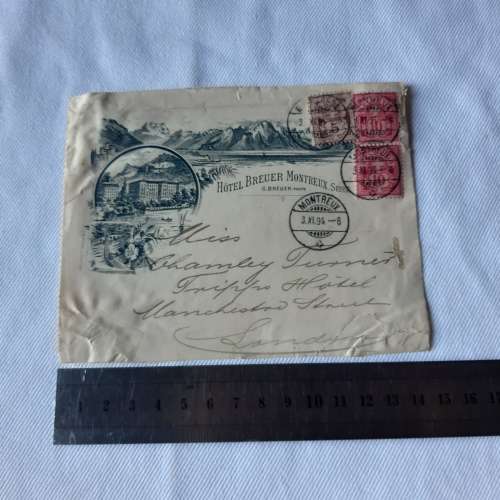 Postal cover from Montreux on Hotel Breuer Montreux Suisse stationary - Dated 3 November 1894
