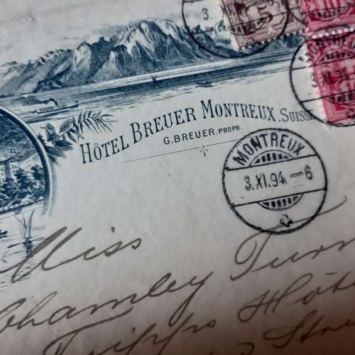 Postal cover from Montreux on Hotel Breuer Montreux Suisse stationary - Dated 3 November 1894