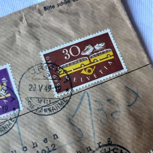 Postal cover from Zurich to Johannesburg, South Africa with 6 Zurich stamps - Dated 20 May 1949