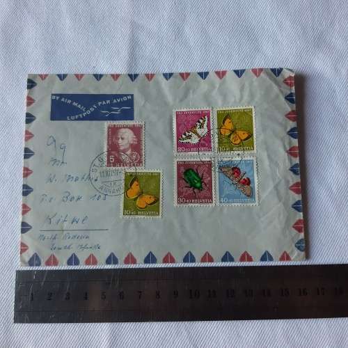 Airmail cover from St Gallen to North Rhodesia with 6 Switzerland stamps - Dated 11 December 1916