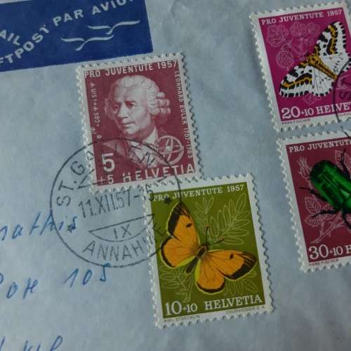 Airmail cover from St Gallen to North Rhodesia with 6 Switzerland stamps - Dated 11 December 1916