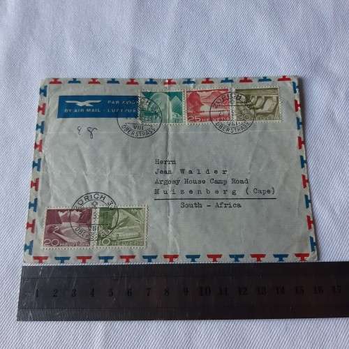 Airmail cover from Zurich to Muizenburg, South Africa with 5 Zurich stamps - Dated 23 May 1917