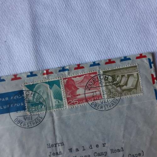Airmail cover from Zurich to Muizenburg, South Africa with 5 Zurich stamps - Dated 23 May 1917