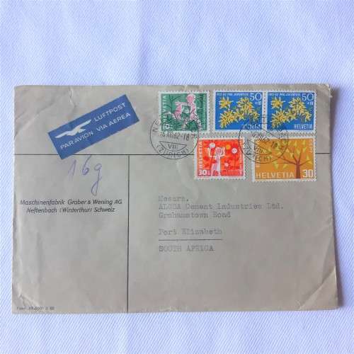 Airmail cover from Neftenbach, Zurich to Port Elizabeth, South Africa - Dated 6 December 1918