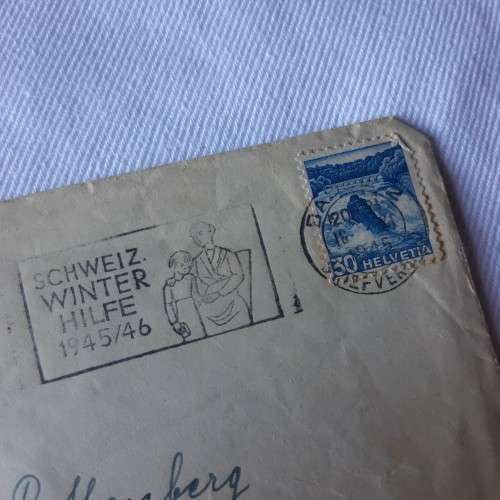 1945 Postal cover from Basel, Switzerland to Johannesburg, South Africa with 30 helvetia Swiss stamp