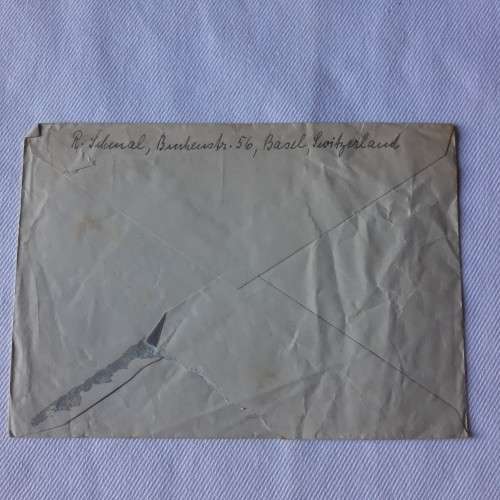 1945 Postal cover from Basel, Switzerland to Johannesburg, South Africa with 30 helvetia Swiss stamp