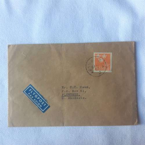 Airmail cover from Gothenburg, Sweden to Southern Rhodesia with 1kr sverige stamp