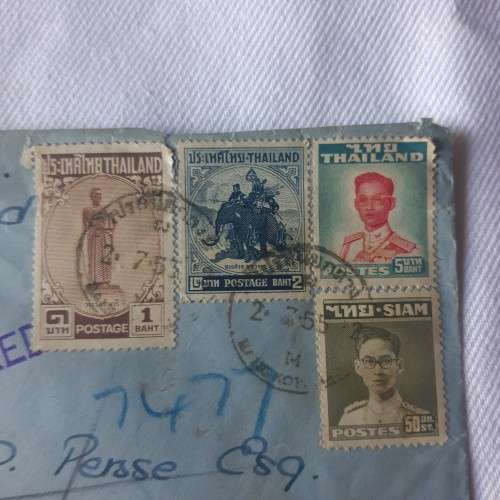 Airmail cover from Thailand to Plumstead, South Africa with 6 Thailand stamps - Dated 2 July 1955