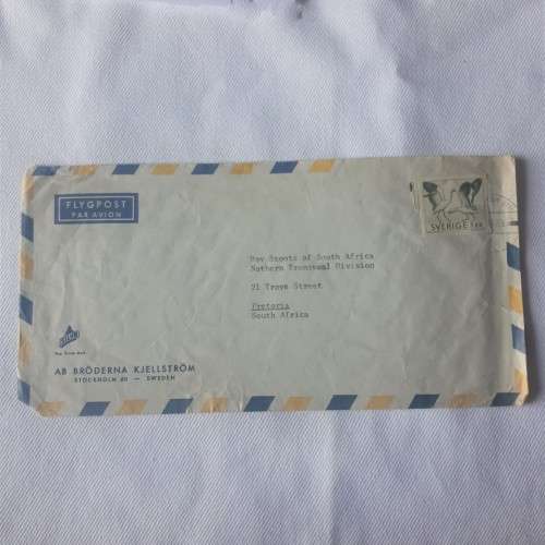 Airmail cover from Stockholm, Sweden to Pretoria, South Africa with 1kr sverige stamp - 1969
