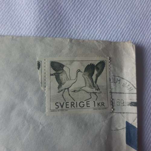 Airmail cover from Stockholm, Sweden to Pretoria, South Africa with 1kr sverige stamp - 1969