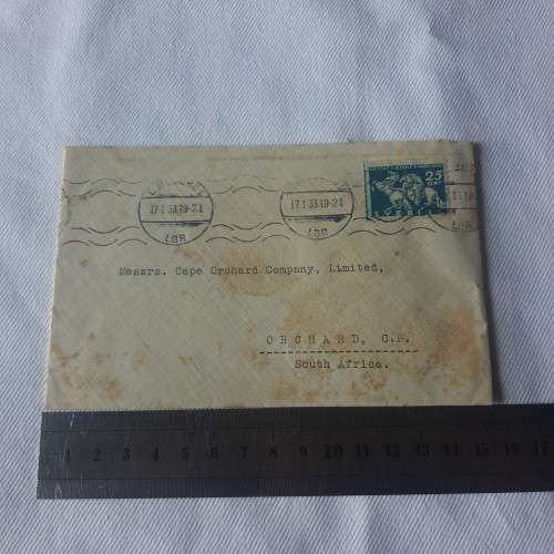 Postal cover from Gothenburg, Sweden to South Africa with 25 ore stamp - Dated 17 January 1919