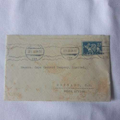 Postal cover from Gothenburg, Sweden to South Africa with 25 ore stamp - Dated 17 January 1919