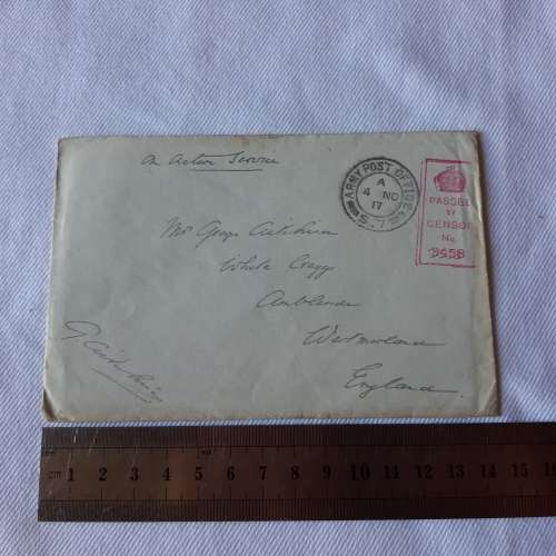 An Active service postal cover posted from Army Post office no 17 to England - Passed by censor