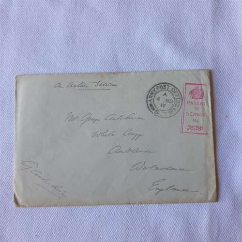 An Active service postal cover posted from Army Post office no 17 to England - Passed by censor