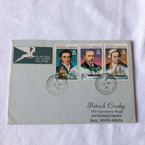 Airmail cover from Argentine Islands to Pietermaritzburg South Africa - With 3 British stamps