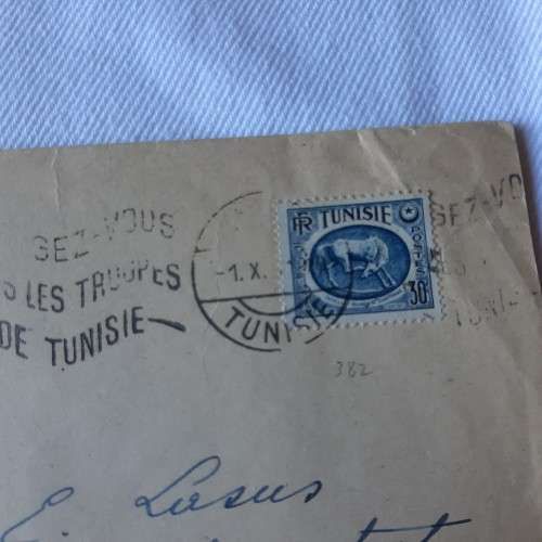 Postal cover from Tunisia to USA with 30f  Tunisian stamp - Dated 1 October 1951