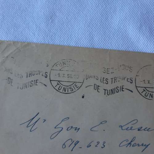 Postal cover from Tunisia to USA with 30f  Tunisian stamp - Dated 1 October 1951