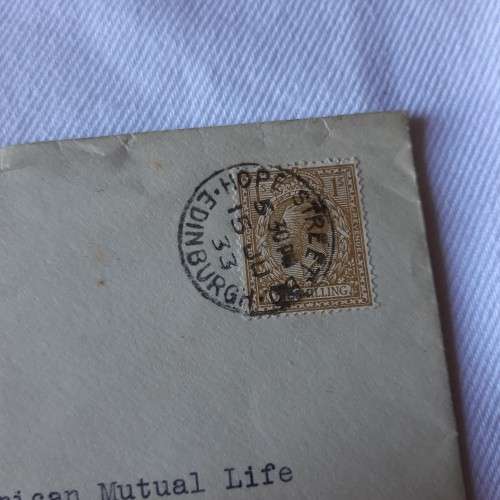 Airmail cover from Edinburgh, Scotland to Cape Town, South Africa with 1 shilling stamps