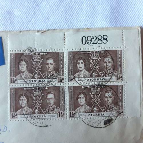Airmail cover from Kafanchan, Nigeria to Edinburgh, Scotland via Kano with  1 1/2 block stamps