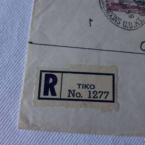 Registered postal cover from Tiko, Cameroons to Manchester, England with 1x3d stamp, 3x6d stamps