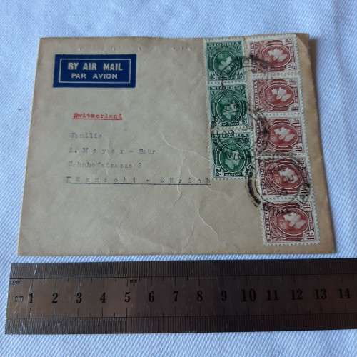 Airmail cover from Lagos, Nigeria to Zurich, Switzerland with 3x 1/2d, 4x1 1/2d stamps - 29-09-1939