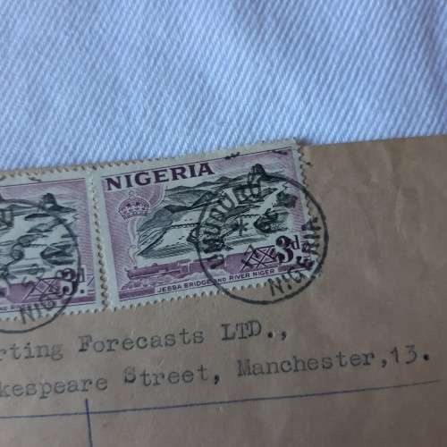 Registered airmail cover from Umudura, Nigeria to Manchester, England with 4 Nigerian stamps