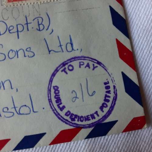 Taxed airmail cover from Hamilton, New Zealand to Bristol, England with 2x3d New Zealand stamps