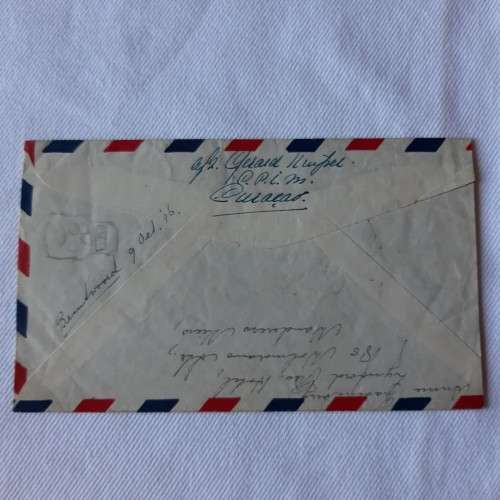 Airmail cover from Curacao to Cape Town, South Africa with 15cent and2x50cent Caracao stamps