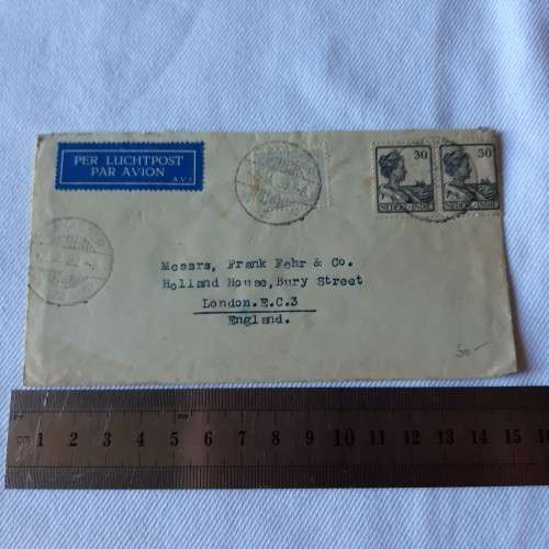 Airmail cover from Makasser to London, England with 5cent and 2x30 Indonesian stamps - 2 April 1933