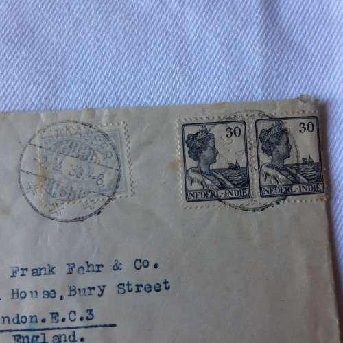 Airmail cover from Makasser to London, England with 5cent and 2x30 Indonesian stamps - 2 April 1933