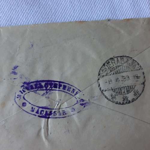 Airmail cover from Makasser to London, England with 5cent and 2x30 Indonesian stamps - 2 April 1933