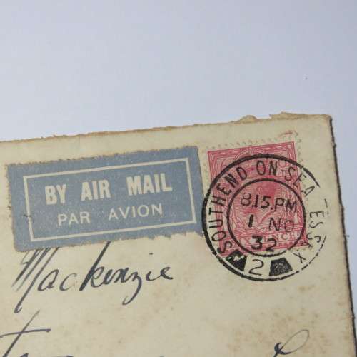Airmail cover from South End On Sea Essex, England to Sun life Assurance Company in Canada