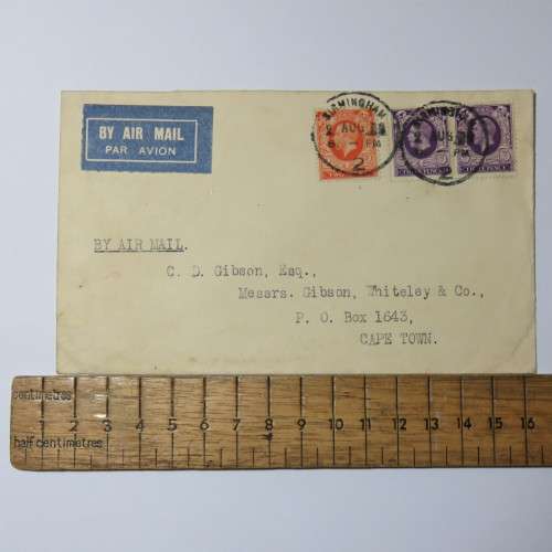 Airmail cover from Birmingham, England to Cape Town, South Africa