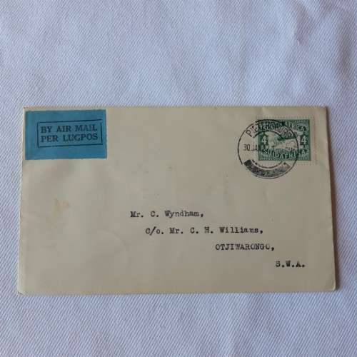 Airmail cover from Pietersburg to Otjiwarongo, SWA - 30 January 1932 - With 4d Suid-Afrika stamp