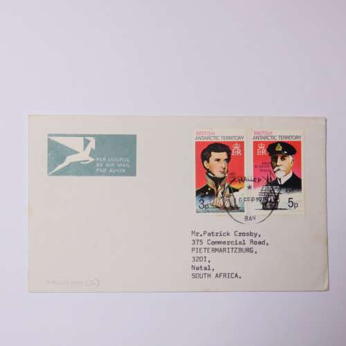 Airmail cover from Halley Bay, Antarctica to Pietermaritzburg, South Africa