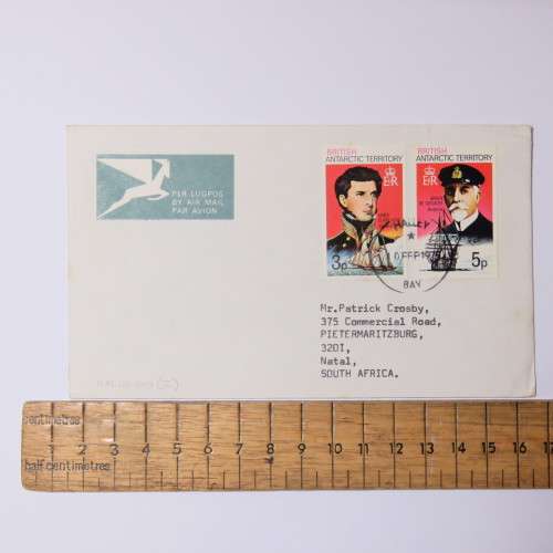 Airmail cover from Halley Bay, Antarctica to Pietermaritzburg, South Africa