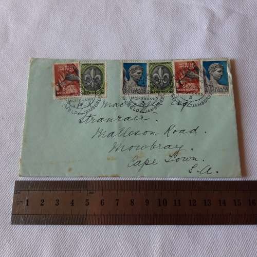1937 Scouting Jamboree  postal cover from Bloemendal, Netherlands to Cape Town, South Africa