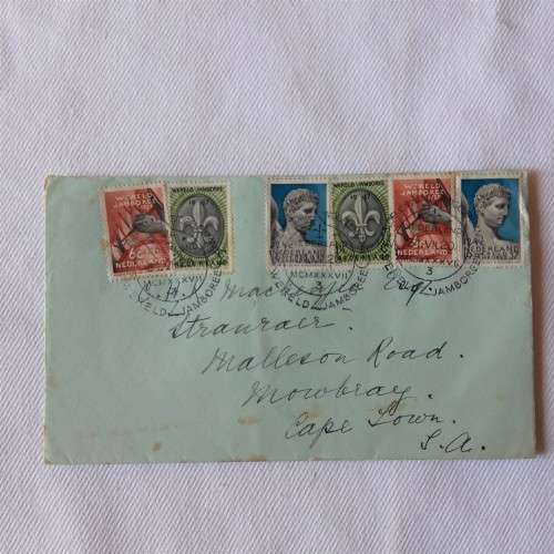 1937 Scouting Jamboree  postal cover from Bloemendal, Netherlands to Cape Town, South Africa