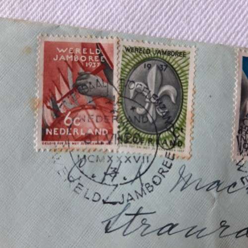 1937 Scouting Jamboree  postal cover from Bloemendal, Netherlands to Cape Town, South Africa
