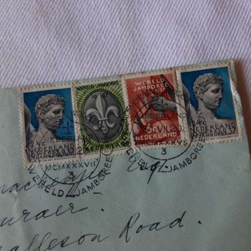 1937 Scouting Jamboree  postal cover from Bloemendal, Netherlands to Cape Town, South Africa