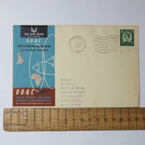 Airmail cover from London to Johannesburg, South Africa on 1 February 1957