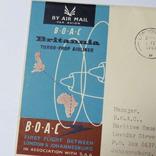 Airmail cover from London to Johannesburg, South Africa on 1 February 1957