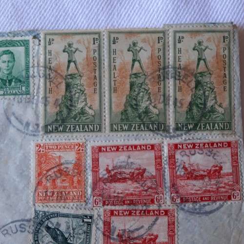 Airmail cover from Russell, New Zealand to London, England with 9 New Zealand stamps
