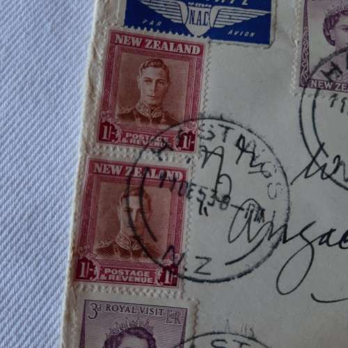 Airmail cover from Hastings, New Zealand to Cape Town, South Africa with 7 New Zealand stamps