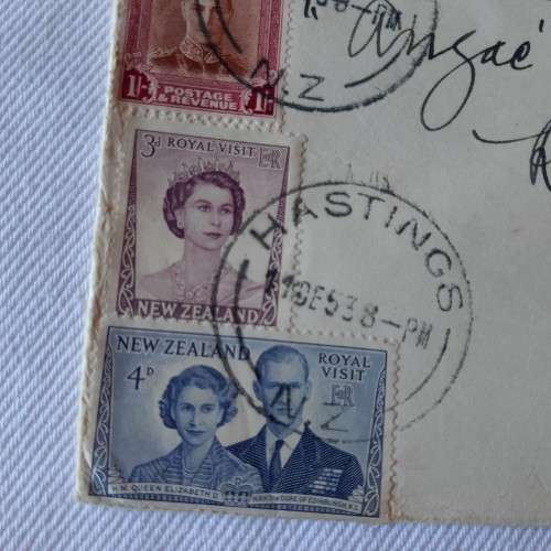Airmail cover from Hastings, New Zealand to Cape Town, South Africa with 7 New Zealand stamps